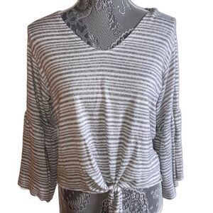 Lavender Field - white and gray striped long sleeve